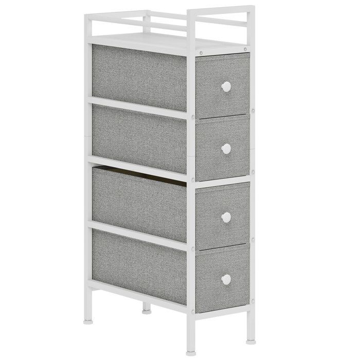 YWJ Commode 4 Tiroirs Tissu Cadre Acier Chambre Petits Espaces Salon Dressing Gris Clair
