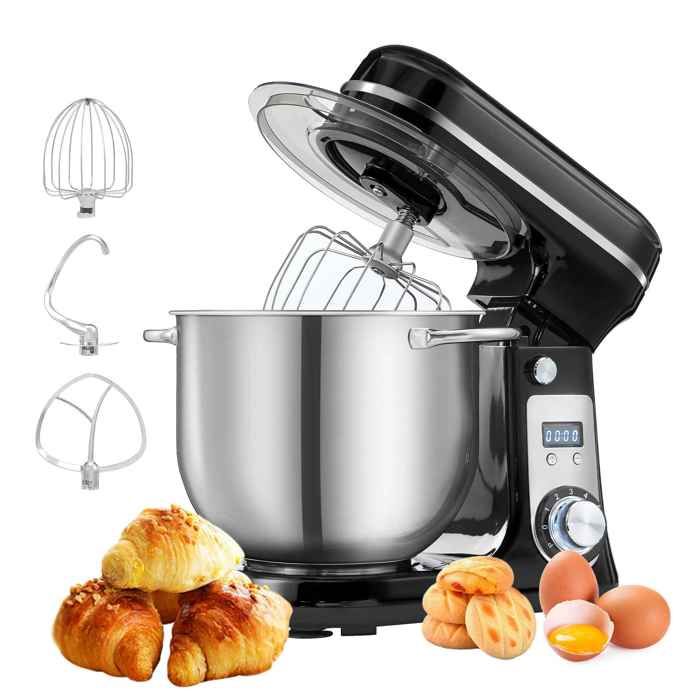 Noir Robot pâtissier 6L 1200W avec 6 vitesses fonction pulse pétrin batteur mélangeur multifonction
