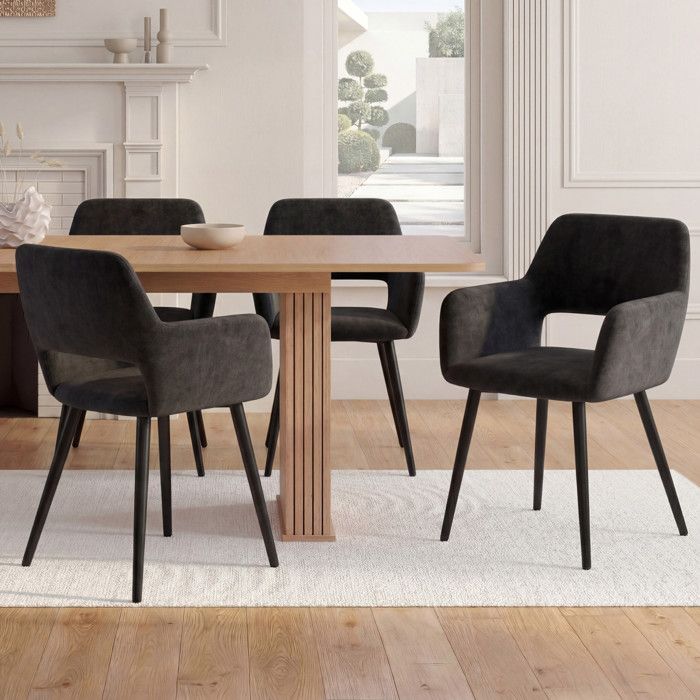 4 fauteuils de table HOLY en velours noir 4 fauteuils de table HOLY en velours noir