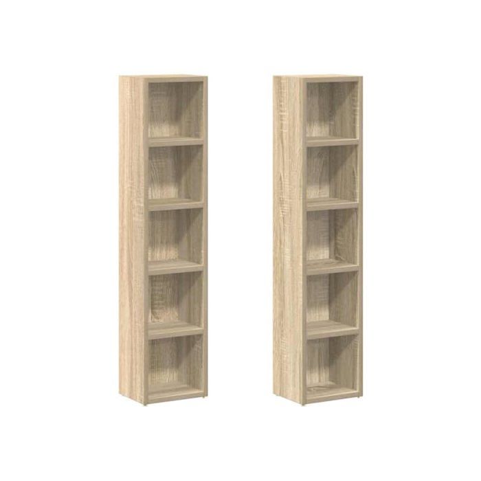 Meuble range CD - TOMOSTAR - 802699 - chêne sonoma - 5 étagères - Lot de 2