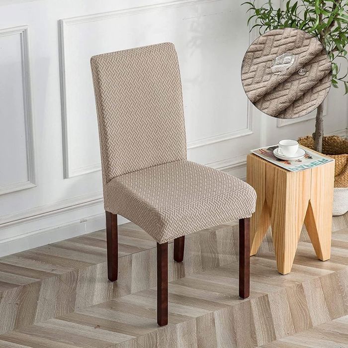 Housse de chaise imperméable en jacquard taupe haute élasticité lavable Housse de chaise imperméable en jacquard taupe haute élasticité lavable
