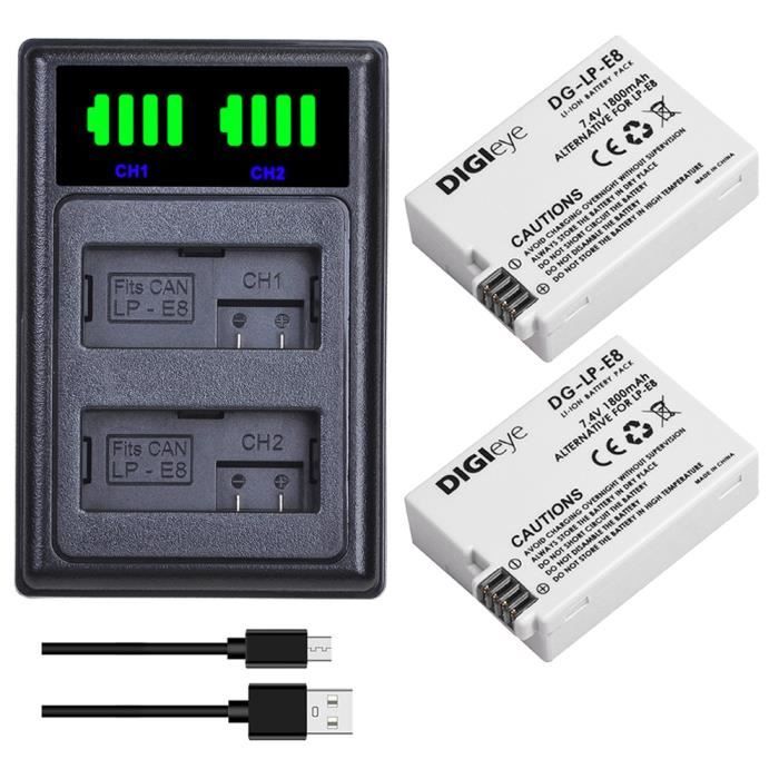 2 jeux de piles-Batterie LPE8 1800mAh pour Canon EOS Rebel T2i T3i T4i T5i 550D 600D 650D 700D Kiss X4 X5 X6i