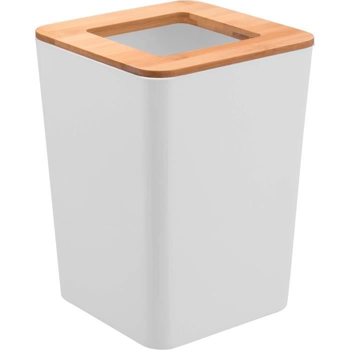 Poubelle de salle de bain en métal noir couvercle bambou - 3l Couleur noir Wadiga | La Redoute