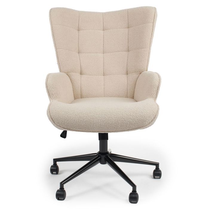 MENZZO Fauteuil de bureau moderne à haut dossier Florelo Tissu bouclette Beige