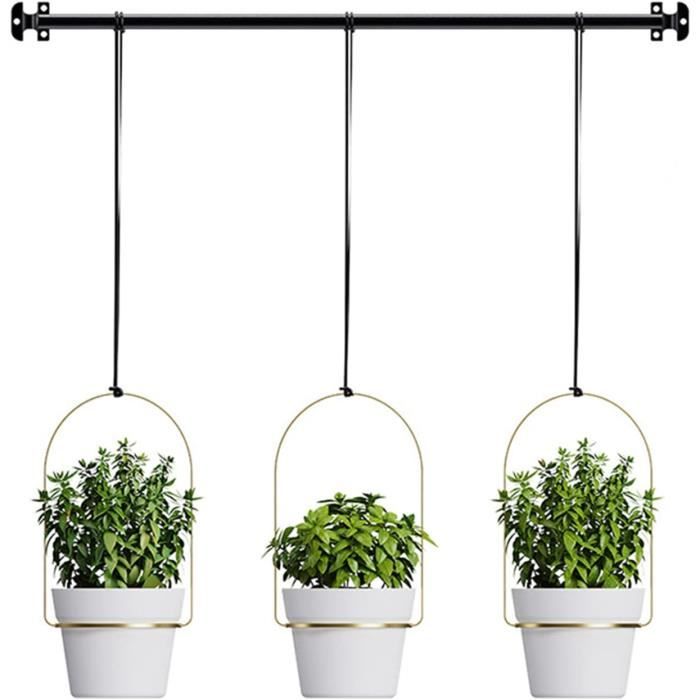 VINFUTUR Lot De 4 Pots De Fleurs Suspendus Double Crochet - Blanc Et Vert, Idéal Balcon, Terrasse, Jardin Et Décoration Murale