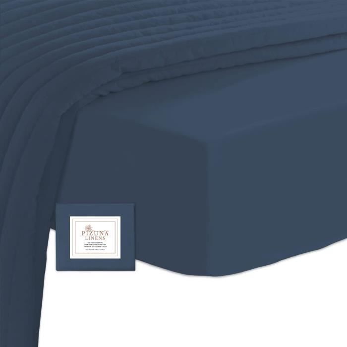 Draps Housse Double 100% Coton 400 Fils, Blanc Luxe – Ambiance, 10cm De Profondeur