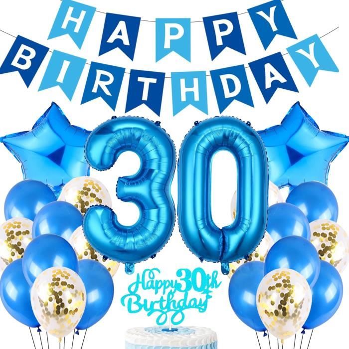 Ballon Anniversaire Homme 30 Ans, Décoration Anniversaire 30 Ans Homme Bleu  Décoration De Gâteau Happy 30Th Birthday, Kit De[J14412]