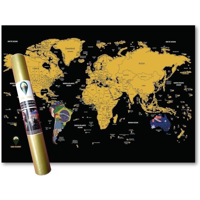 DMap Factory Carte Du Monde à Gratter - 68x48cm Avec Drapeaux, Capitales - Cadeau Voyage