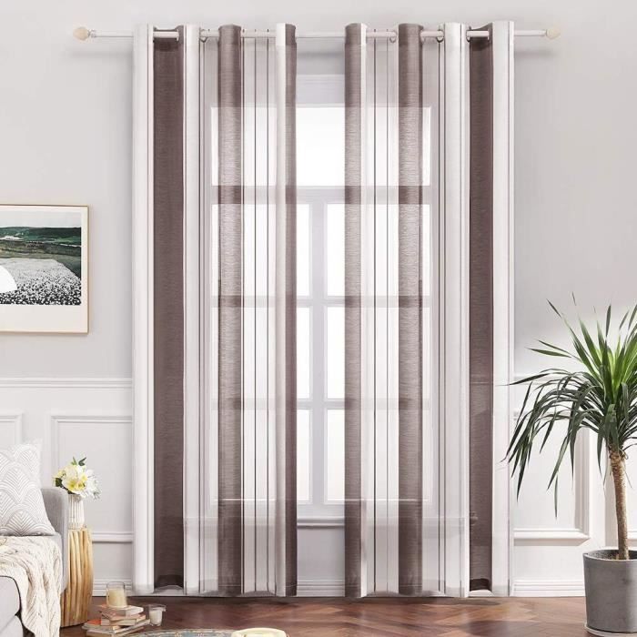Rideaux Voilage Blanc 100x220 Cm - 2 Pièces - Semi-Transparent Pour Salon, Fenêtre, Dressing