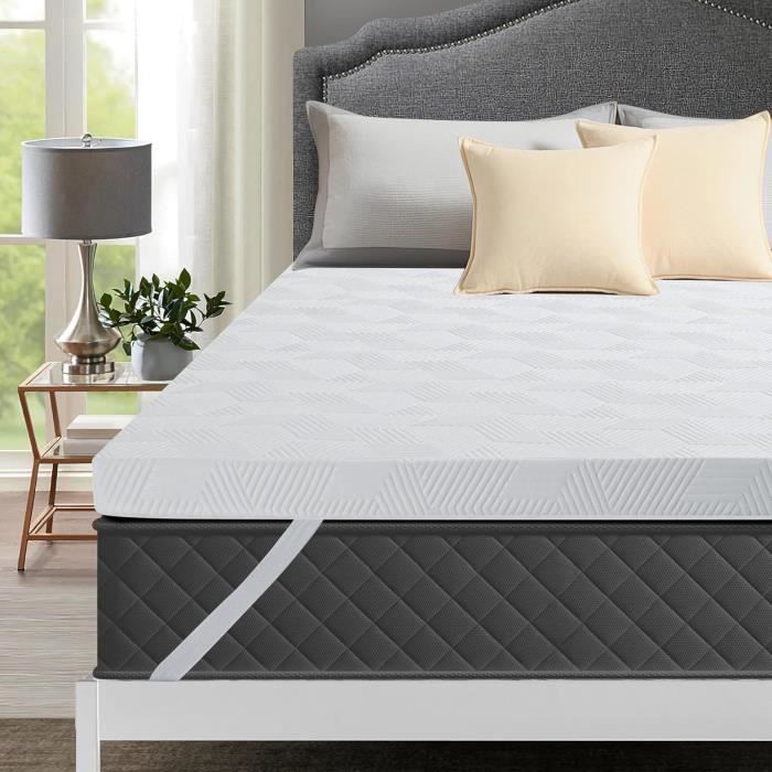 Surmatelas - Autsel - 180 x 200 cm - Mousse à mémoire de forme gel - Soutien ergonomique tête-bassin - 4 coins élastiques