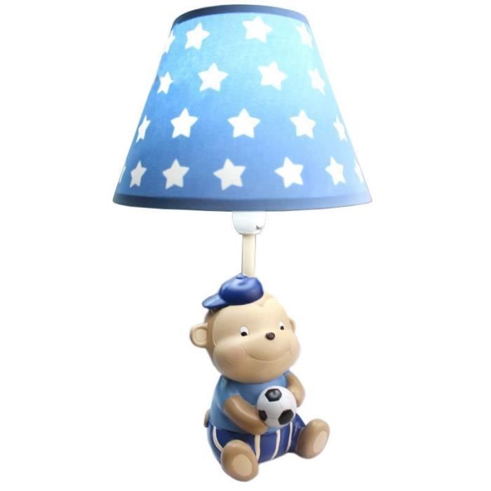 Enfant Dessin Anime Singe Lampe De Chevet Resine Tissu Bleu