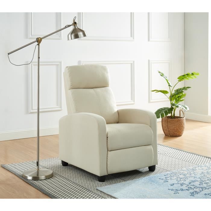 Fauteuil relaxation push back ALVA 100 x 68 5 x 86 cm tissu écru Fauteuil relaxation push back ALVA 100 x 68 5 x 86 cm tissu écru