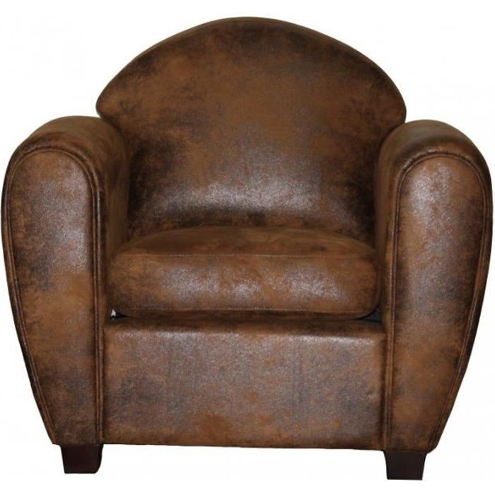fauteuil club marron aspect vieilli - cuba - vintage - tissu - avec accoudoirs - montage: a monter soi-même