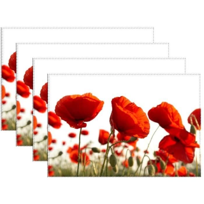 Sets De Table Marysgift - Lot De 6, 30x45cm, Antidérapants, Résistants Chaleur, Rayures Rouges