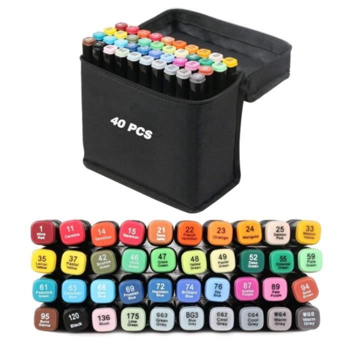 Pack De 48 Marqueurs à Alcool YASNAY – Double Pointe Fine Et Large – Couleurs Vives Et Mélangeables – Idéal Dessin, Coloriage Adultes Et Enfants