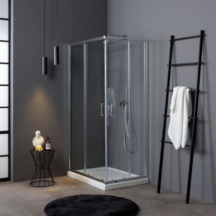 Cabine de douche en Verre Transparent 6 mm-2 Cotes-ouverture coulissante-70 x 100 cm H 190 cm