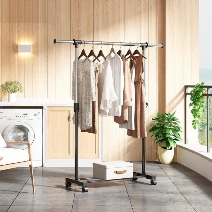 Yipeema - Portant à vêtements Réglable en Acier inoxydable - Étagère pour Chaussures Boîtes de Rangement - Avec Roulettes - Noir