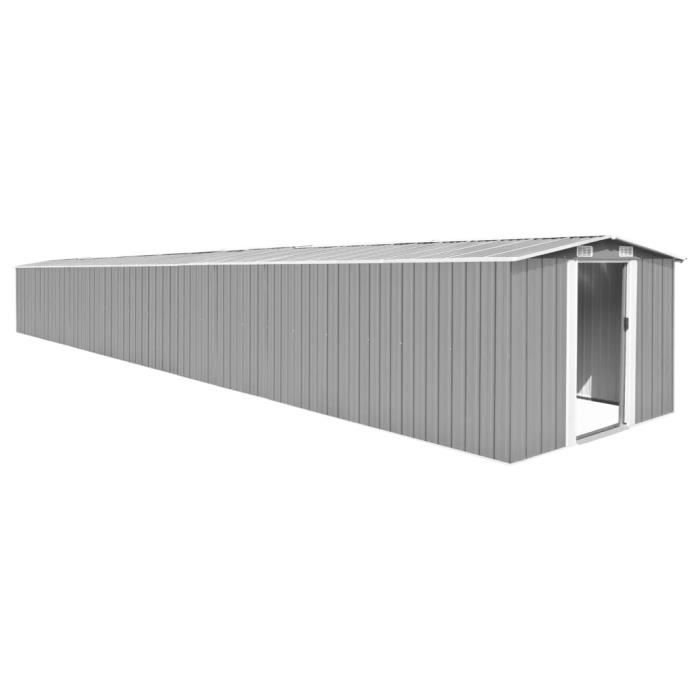 Qualite Luxe C Abri De Jardin Cabanon Garage Rangement Gris 257x990x181 Cm Acier Galvanise Cdiscount Jardin