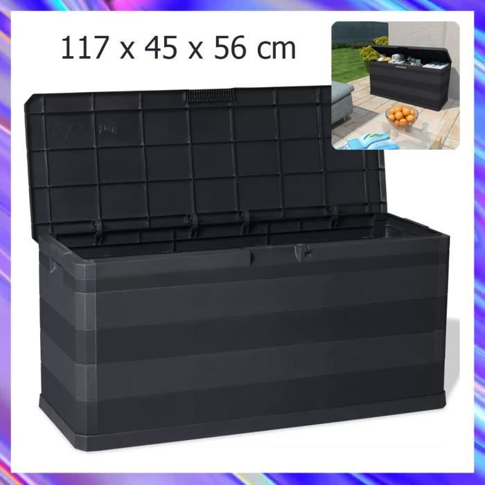Boîte de rangement de jardin - Noir - 117x45x56 cm - Polypropylène - 280 litres