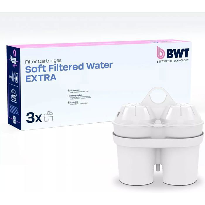 BWT EAU FILTRÉE EXTRA SOFT - Lot de 3 Réduit le calcaire le chlore le plomb et le cuivre Pour leau à partir de 267 °F