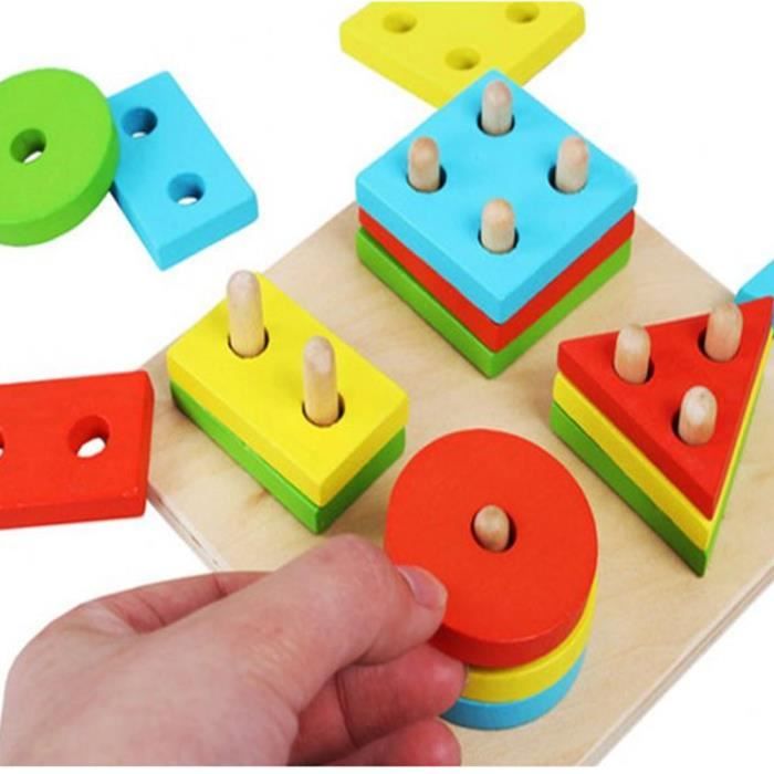 Carejoy jeu de bois en forme de tri géométrique plan bébé blocs enfants