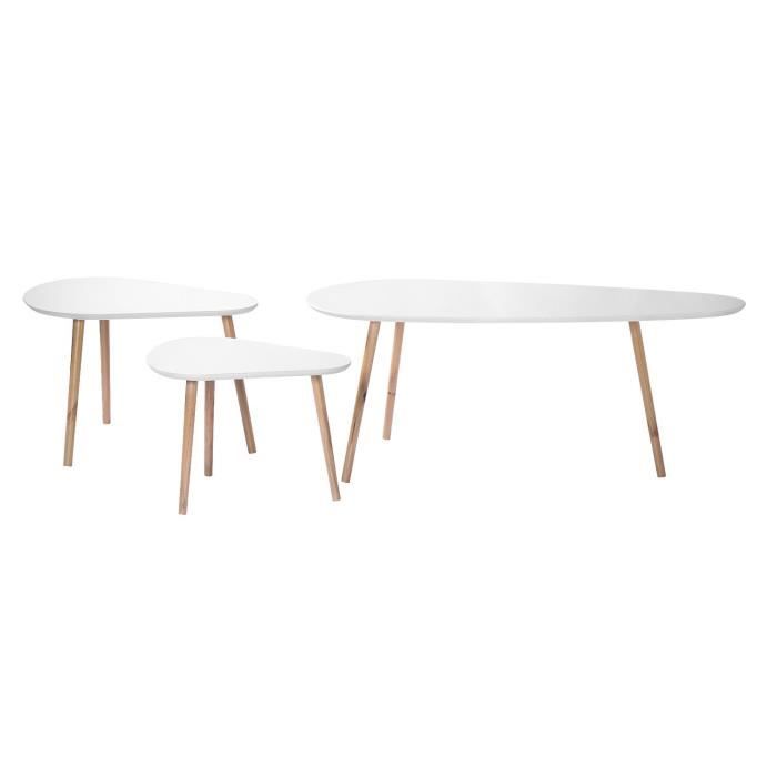 set de 3 tables gigognes - casame - blanc et bois - style scandinave