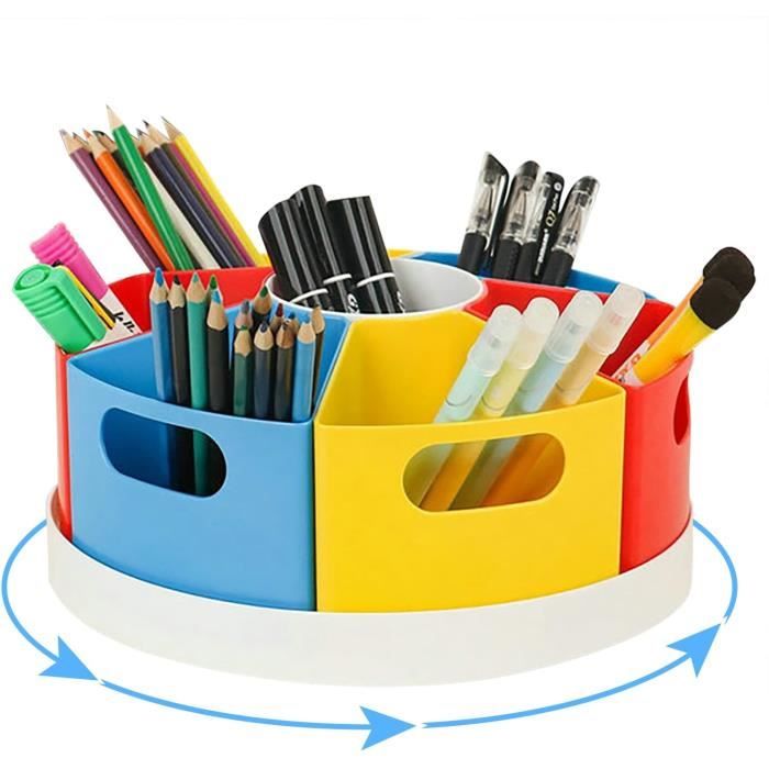 Organisateur De Bureau Rotatif 360° - 5 Compartiments - Pour Stylos, Pinceaux De Maquillage - Matériau ABS - Design Compact (diamètre 15 Cm) - 2