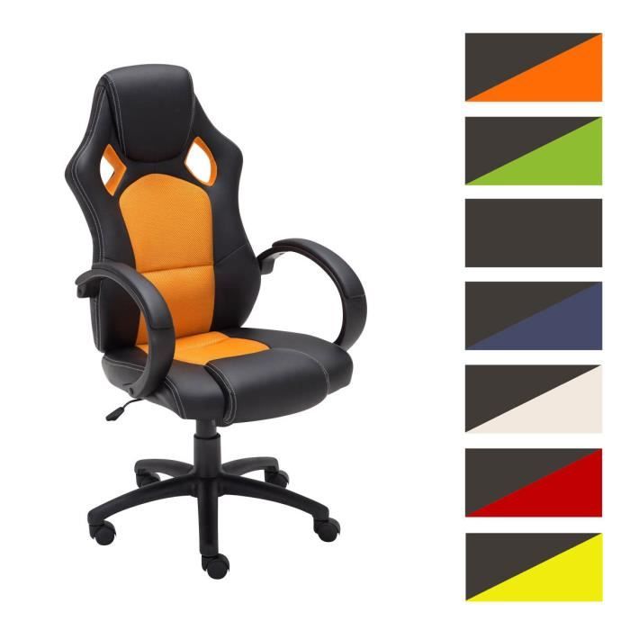 clp chaise bureau racing gamer fire en similicuir avec hauteur réglable et pivotant, noir / orange