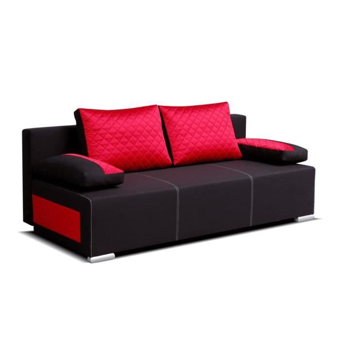 Canapé en lit convertible avec coffre de rangement - salon & séjour - 205x93x84 cm - BIEGO - Noir + Rouge (Sawana 14 + GKU 60)