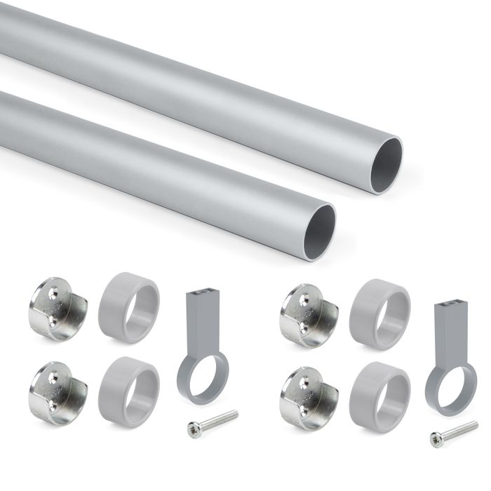 Emuca Kit tube de penderie circulaire D. 28, 1150 mm, aluminium, Anodisé mat