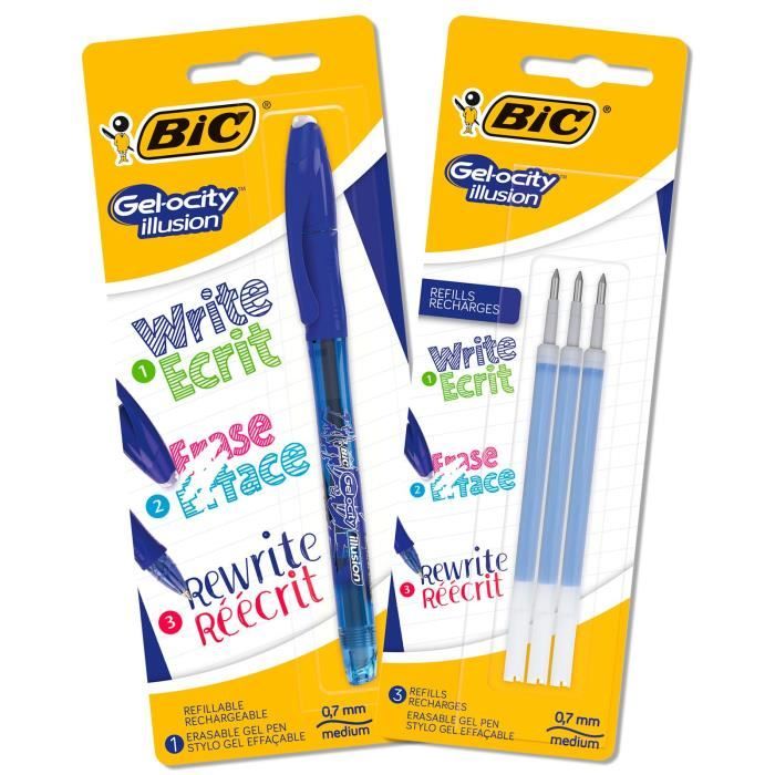 Bic Gel-ocity Illusion Lot de 3 stylos gel effaçable 4 couleurs +