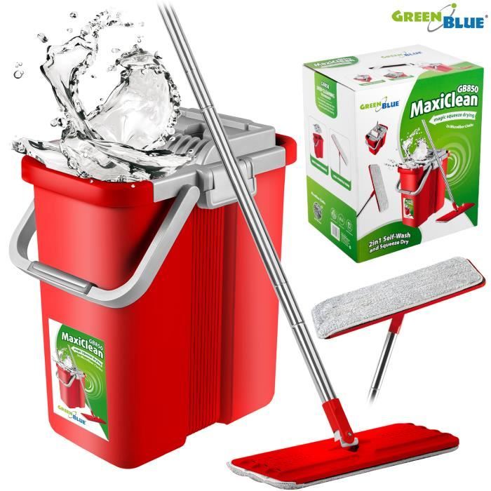 Vadrouille plate avec rides + deux morceaux de microfibre HQ Kit de nettoyage GreenBlue Maxiclean GB850