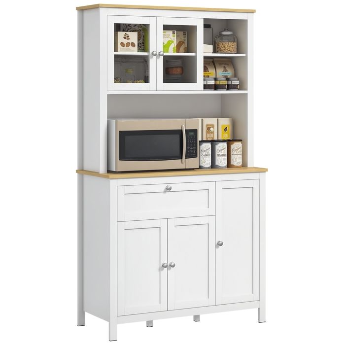 Armoire de cuisine - HOMCOM - buffet plan travail vaisselier 3 placards tiroir niches - bois - 100x40x180cm - blanc
