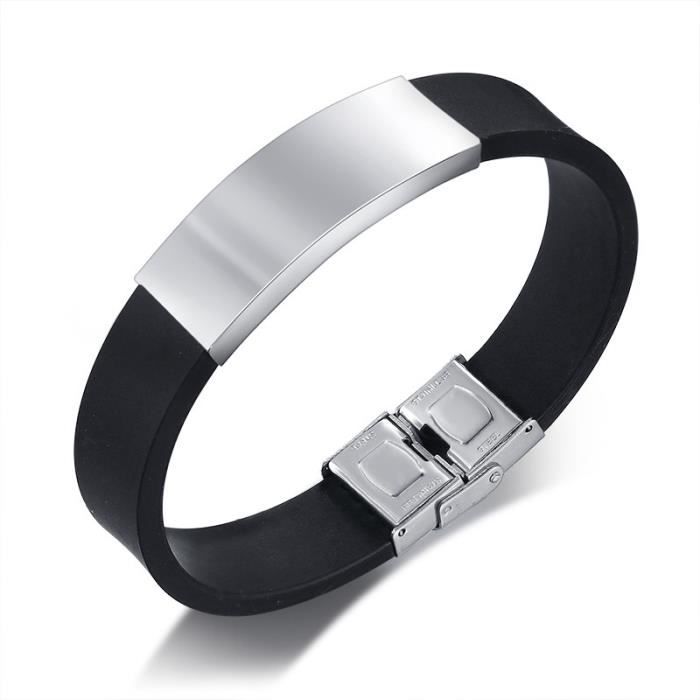 Bracelet - Acier inoxydable - Silicone - 1.6 cm de large - 21.5 cm de long - Argenté