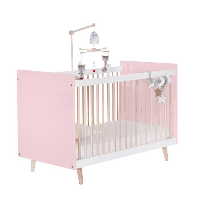 By Jurassien Lit Bebe 60x1 Happy Laque Rose Quartz Gris Made In France Cdiscount Puericulture Eveil Bebe