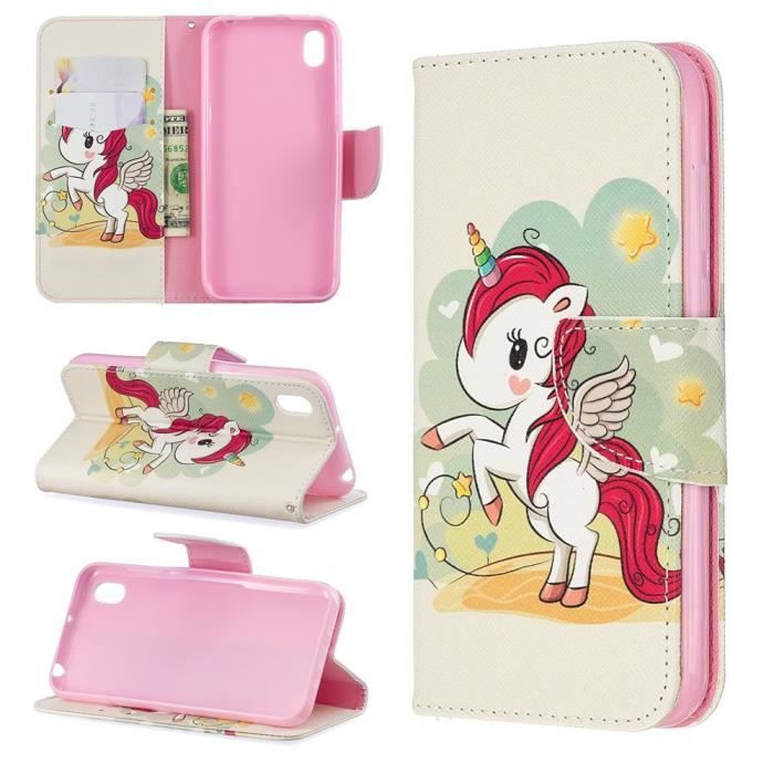 Coque Huawei Y5 2019 Licorne Cuir Premium Porte Cartes Fonction