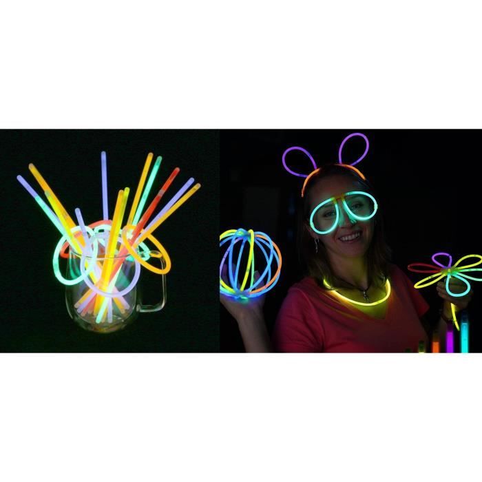 Bracelets Lumineux Fluorescents Pour Soirées - Pack De 100 Pièces Multicolores - Agitateurs Cocktails Transformables - Décoration Fête, Mariage, Anniversaire