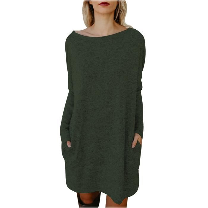 Minetom Femmes Pull Robe Col Rond Solide Couleur Chandail À Manches Longues Lâche Pullover Maxi Dress Long Hiver Robe Tunique