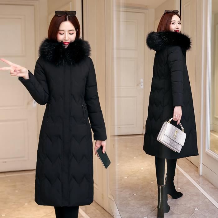 Manteau femme 2025 noir col fourrure