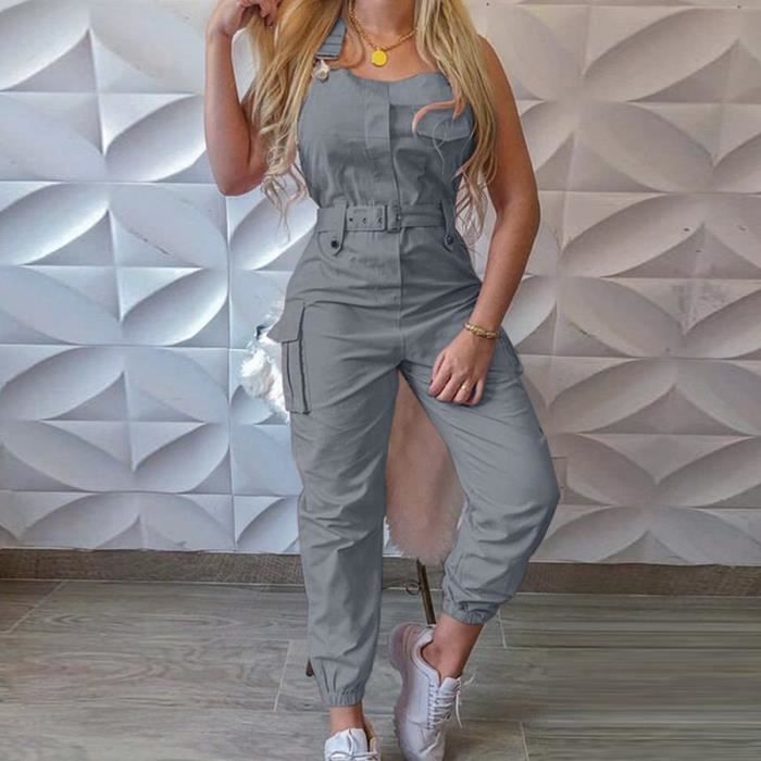 Combinaison Salopette ample a poches longues pour femmes combinaison sans manches pantalon D3 mode 2020 Type GRIS Blanc Cdiscount Pret a Porter