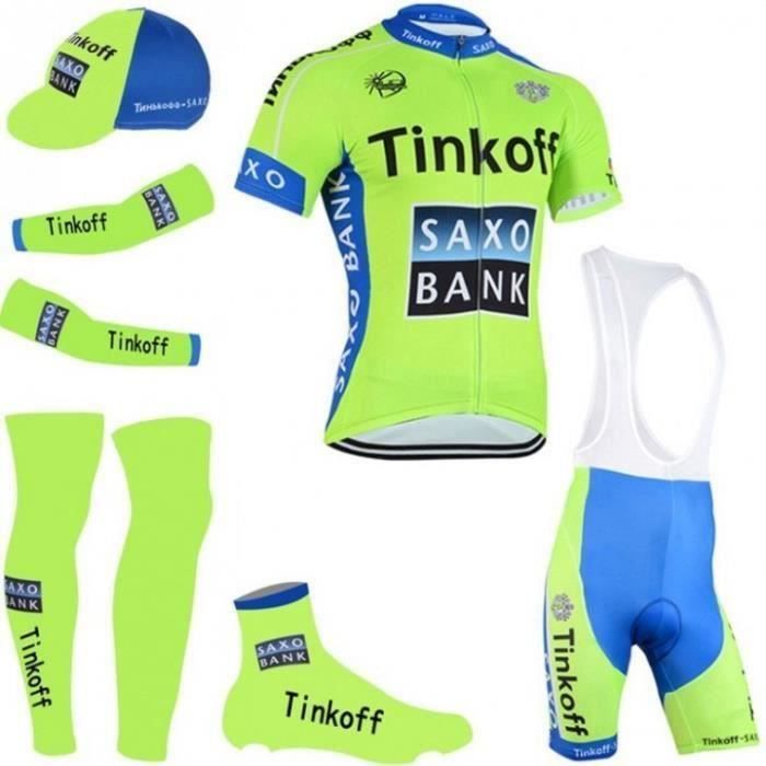 Ensemble Cyclisme Homme - Maillot Manches Courtes Et Cuissard à Bretelles Court Bleu - Multi-tailles S à 5XL