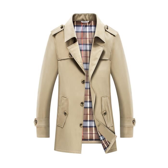 Homme Trench Simple Chaude Classique Trench Decontracte Trench Coat Court Legere Automne Hiver Trench epai Col a Revers Kaki A Kaki a Cdiscount Pret a Porter