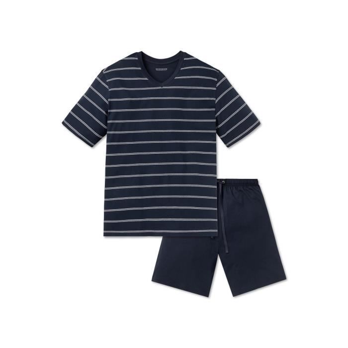 Pyjama Homme SCHIESSER Shorty 2 pieces classique Marine Fines rayures