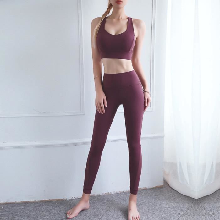 Ensemble de brassiere de sport et leggings taille haute pour femme Rouge GO Rouge Cdiscount Sport