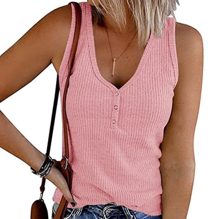 Haut Femme Henley Manches Longues | Tricot Côtelé Ajusté | Col Rond Boutonné Décontracté Chic - 2