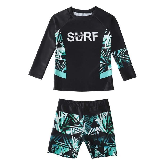 yizyif enfant garçon maillot de bain 2 pièces anti uv manches longues tenue surf natation 1-8 ans noir