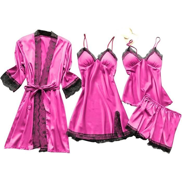Lingerie Femme Sexy Satohom - Nuisette Dentelle + String - Noir/Rouge