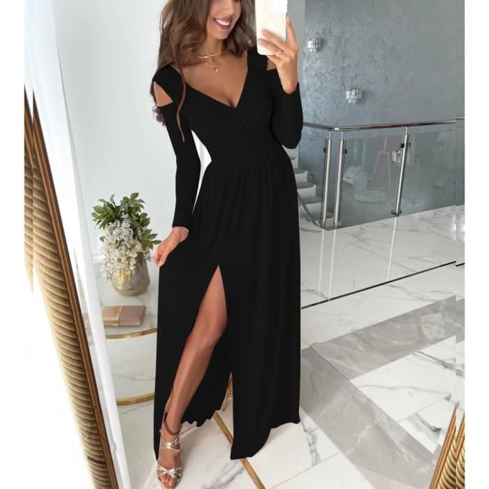 Robe longue noire fendue sur le cote online