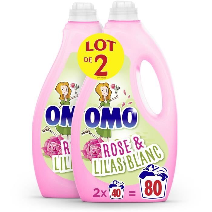 Lot de 2 - OMO Lessive Liquide Rose & Lilas Blanc - 2 L - 40