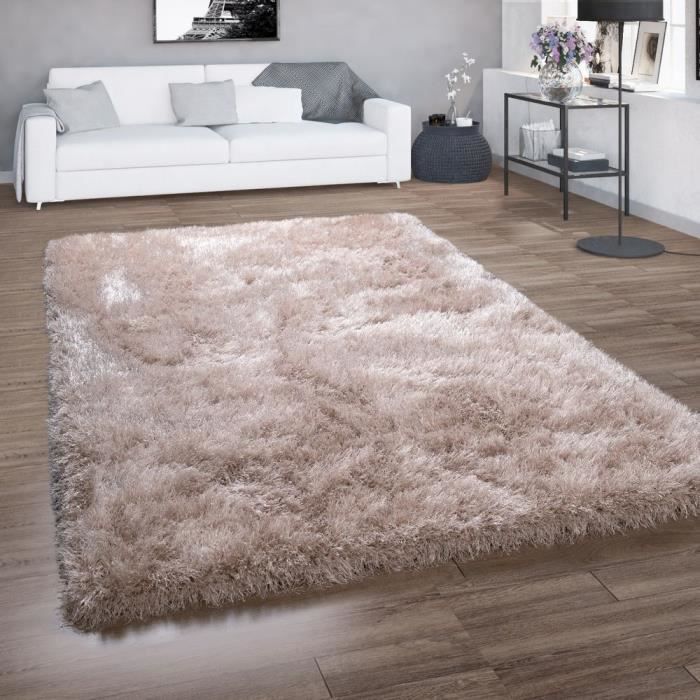 tapis poils longs pour salon shaggy avec fil brillant uni beige 120x160 cm cdiscount maison